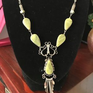 Silver and Jade Stones Linked Teardrops Tassels